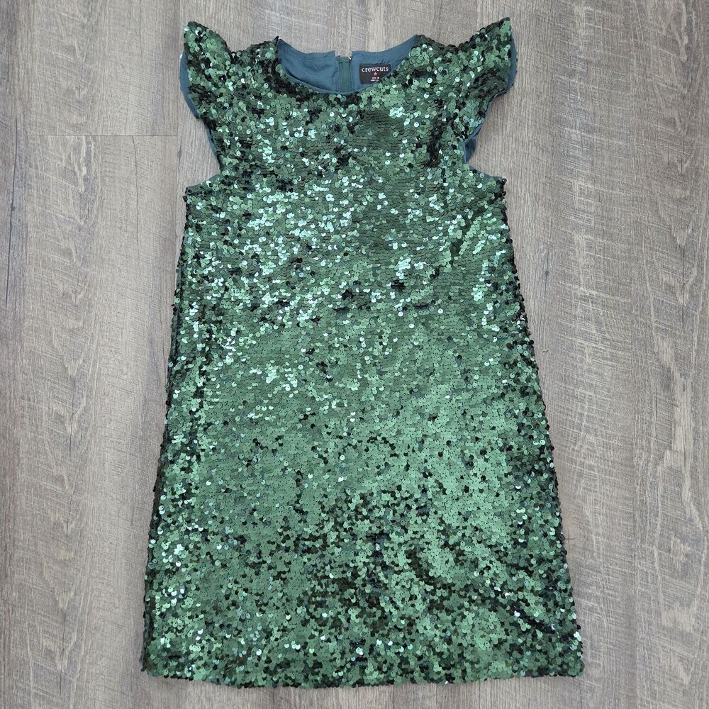 crewcuts Girls Sequin Dress Size 10 Emerald Green Sleeveless Lined Holiday